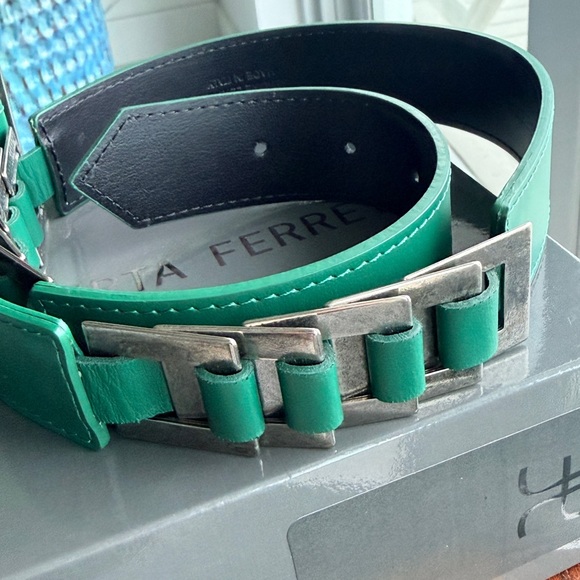 Alberta Ferretti Emerald Green Leather Women’s  Belt Small - NIB